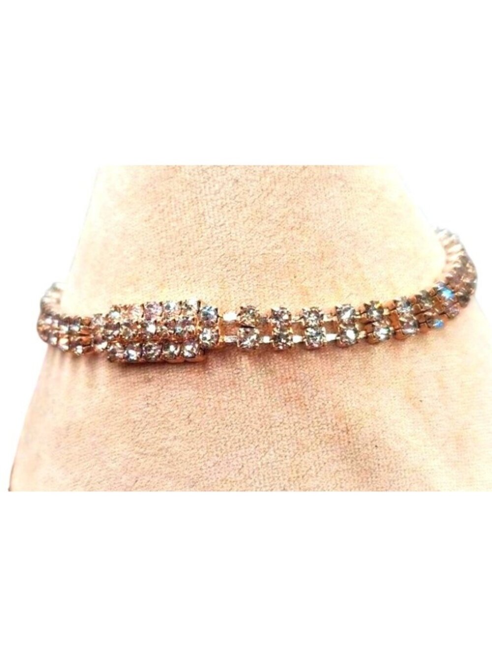 Sparkling Rhinestone Bracelet With Adjustable Chain Double Row Design Silver-Ton